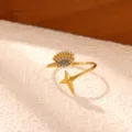Gold-plated open ring featuring a sparkling evil eye and a chic star design for women. - Evil Eye Pentagram Style (JZ10412G) / Gold