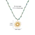 Chic sun heart pendant necklace with braided blue rope chain, stylish vintage clavicle jewelry. - Blue Gold Sun Heart Pendant Necklace (N08328G) / 45+5cm