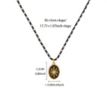 Gold sun heart pendant necklace with black braided rope chic retro clavicle chain jewelry - Black White Sun Heart Pendant Necklace (N08080G-1) / 45+5cm