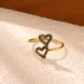 Stainless steel gold multicolor zircon double heart ring, fashion style variant. - Double Heart Open Rhinestone Style (JZ10409G) / Gold