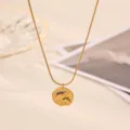 Gold plated stainless steel necklace with irregular rainbow sun pendant for women chic jewelry - Rainbow Mountain Drip Oil Style (N08409G)