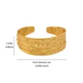 Gold metal open cuff bracelet with geometric pleated design, adjustable size 5.6cm diameter - Gold Style (B2681)