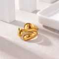 Trendy 18k gold plated stainless steel open ring with unique geometric teardrop design. - Irregular Water Drop Bead Style(JZ9390G)