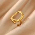 Trendy 18k gold plated stainless steel irregular textured open ring for women stylish daily wear. - Hollow Hammered Style (JZ10188G)