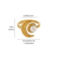 Gold Stainless Steel Moon Pearl Open Ring Adjustable Elegant Fashion Jewelry For Women - Artificial Pearl Style (JZ9467G-2)