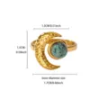 Stainless steel 18k gold crescent moon green stone adjustable ring elegant fashion jewelry - Green Stone Style (JZ9467G)