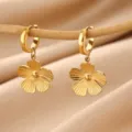 Gold flower drop earrings stainless steel elegant sweet fashion jewelry new design style - Stereo Five-Petal Textured Gold Flower Style (E6722)