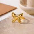 Gold butterfly ring 18k gold plated stainless steel open ring elegant fashion jewelry - Butterfly Style (JZ9869G)