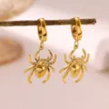 Trendy gold spider dangle earrings for women, minimalist huggie hoop jewelry gifts. - Stereo Spider Shaped Style (E6729)