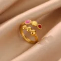 Trendy 18K gold plated stainless steel colorful dopamine open ring, chic jewelry for women. - Colorful Beads Dopamine Design (JZ9721G)