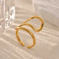 Close-up view of minimalist multi-layer geometric open gold ring with delicate lines. - Gold Intertwined Line Style (JZ9664G)