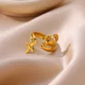 Gold Plated Stainless Steel Crab Starfish Open Ring Marine Animal Fashion Jewelry - Crab and Starfish Style (JZ9691G)