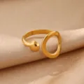 Close-up detail of a minimalist open ring with hollow geometric shape in gold finish. - Gold Geometric Hollow Style (JZ9746G)