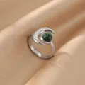 Stainless steel 18k platinum opal moon ring featuring a green stone variant design. - Moon Green Stone Style (JZ9467P)