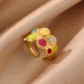 Trendy 18k gold plated stainless steel colorful enamel drip oil open ring for women daily. - Multicolor Enamel Dopamine (JZ9762G)