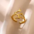 Gold-plated stainless steel open ring with unique abstract texture, stylish for women. - Irregular Texture Style (JZ10079G)