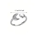 Stainless steel white gold moon and heart open ring for women stylish fashion jewelry - Moon Heart Rhinestone Style (JZ2940P-9)