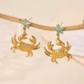 Exquisite 18k gold plated crab and starfish dangle earrings, elegant ocean style jewelry for women. - Starfish Crab Glaze Style (E7298)