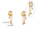 Gold plated stainless steel multi-layer hoop earrings with star and gem charm details. - E7336G