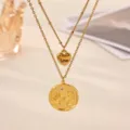 Gold double layer stainless steel necklace with love heart and baby footprint pendant fashion. - Double Layer Hand Footprint Heart Style (N08167G)