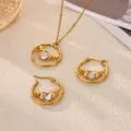 Stainless steel 18k gold plated mom heart zircon necklace and earrings jewelry set. - Necklace And Earrings Set (N08170G+E6855G)