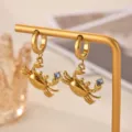 Gold stainless steel crab hoop earrings with sparkling blue zircon cute animal jewelry for women. - Crab Zirconia Style (E7161G)