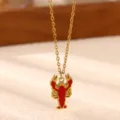 Stainless steel gold lobster necklace pendant red enamel clavicle chain jewelry stylish - Red Drip Oil Lobster Style (N08319G)