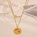 Double layer gold stainless steel necklace with love letter and colorful enamel rainbow pendant. - Double Layer Love Rainbow Style (N08529G)