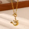 Stainless steel lobster pendant necklace, trendy gold clavicle chain with OT clasp for daily wear. - Gold OT Clasp Lobster Style (N08570G)