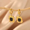 Elegant 18k gold plated flower drop earrings with black inlay, stunning jewelry gifts. - Textured Flower Style (E6726)