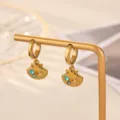 Gold stainless steel shell drop earrings with blue crystal stones for women fashion jewelry. - Shell Starfish Blue Rhinestone Style (E7104)