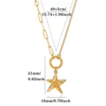 Gold asymmetric chain starfish pendant necklace stylish minimalist clavicle chain jewelry - Chain Length 40+5cm - Pendant 21mm and 18mm