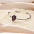 Stainless Steel Open Bangle Bracelet with Purple Stone Minimalist Fashion Women Jewelry - Steel Color Waterdrop Purple Style (B2040P-4)