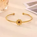 Minimalist gold sunflower open cuff bracelet, chic stainless steel jewelry for women. - Sunflower Design Style (B2580G)