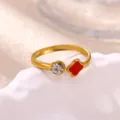 Exquisite gold-plated stainless steel red clover zircon open ring closeup detail view - Four-leaf Clover Zircon / Red Clover (JZ9632)