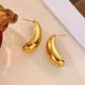 Gold plated stainless steel geometric teardrop stud earrings for women fashion daily wear. - Teardrop Geometric Style (E6631G)