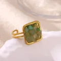 Vintage gold plated stainless steel square ring featuring natural green stone chips. - Emerald Crushed Stone (JZ9162-1)