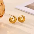Gold plated stainless steel geometric teardrop stud earrings for women, stylish minimalist jewelry. - Streamlined Waterdrop Style (E6694G)