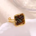 Retro bague ouverte en acier inoxydable dore avec pierre inlay vintage geometrique - Bague Ouverte Face Carrée (JZ9162G-2)