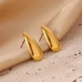 Minimalist 18K gold plated stainless steel teardrop stud earrings for women elegant daily wear - Minimalist Teardrop Style (E6695G)
