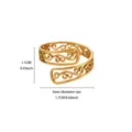 Gold stainless steel open ring featuring cutout leaf pattern, adjustable size for daily wear. - Hollow Scroll Leaf Open Ring (JZ9671)