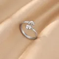 Silver stainless steel double heart open ring variant showing detailed elegant jewelry design. - Double Heart Style (JZ9436P)