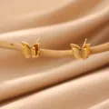 Gold butterfly stainless steel stud earrings sweet elegant daily jewelry accessory variant style - Double Layer Stereo Matte Gold Butterfly Style (E6867)