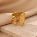 18k gold plated stainless steel textured open ring, unique statement finger jewelry for women. - Water Ripple Texture Style (JZ10186G)