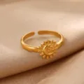 Gold plated stainless steel sun face open ring minimalist adjustable finger jewelry accessory - Gold Sun Face Style (JZ9612G)