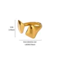 Gold stainless steel geometric open ring with adjustable size and leaf shape design. - Leaf and Asymmetric Geometric Style (JZ9753) / Gold