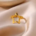 Minimalist Hollow Star Open Ring Gold Plated Stainless Steel Fashion Finger Jewelry Style - Gold Hollow Star Style (JZ9590G)