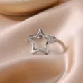 Silver hollow star open ring, minimalist geometric metallic design variant for women jewelry. - Silver Hollow Star Style (JZ9590P)