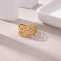 Stainless steel multi-layer open ring 18K gold plated crystal women fashion jewelry - Multi-Layer Micro-Inlaid Rhinestone Style(JZ9413G)