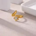 Gold stainless steel star open ring minimalist 18k gold plated fashion finger jewelry - Star Rhinestone Inlaid Style(JZ9509G)